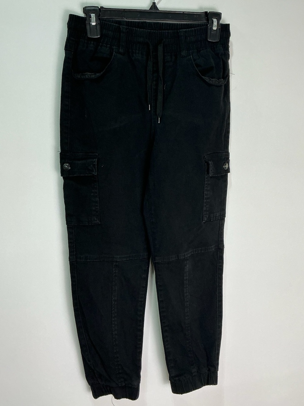 Black Cargo Jogger Pants with Elastic Waist and Drawstring